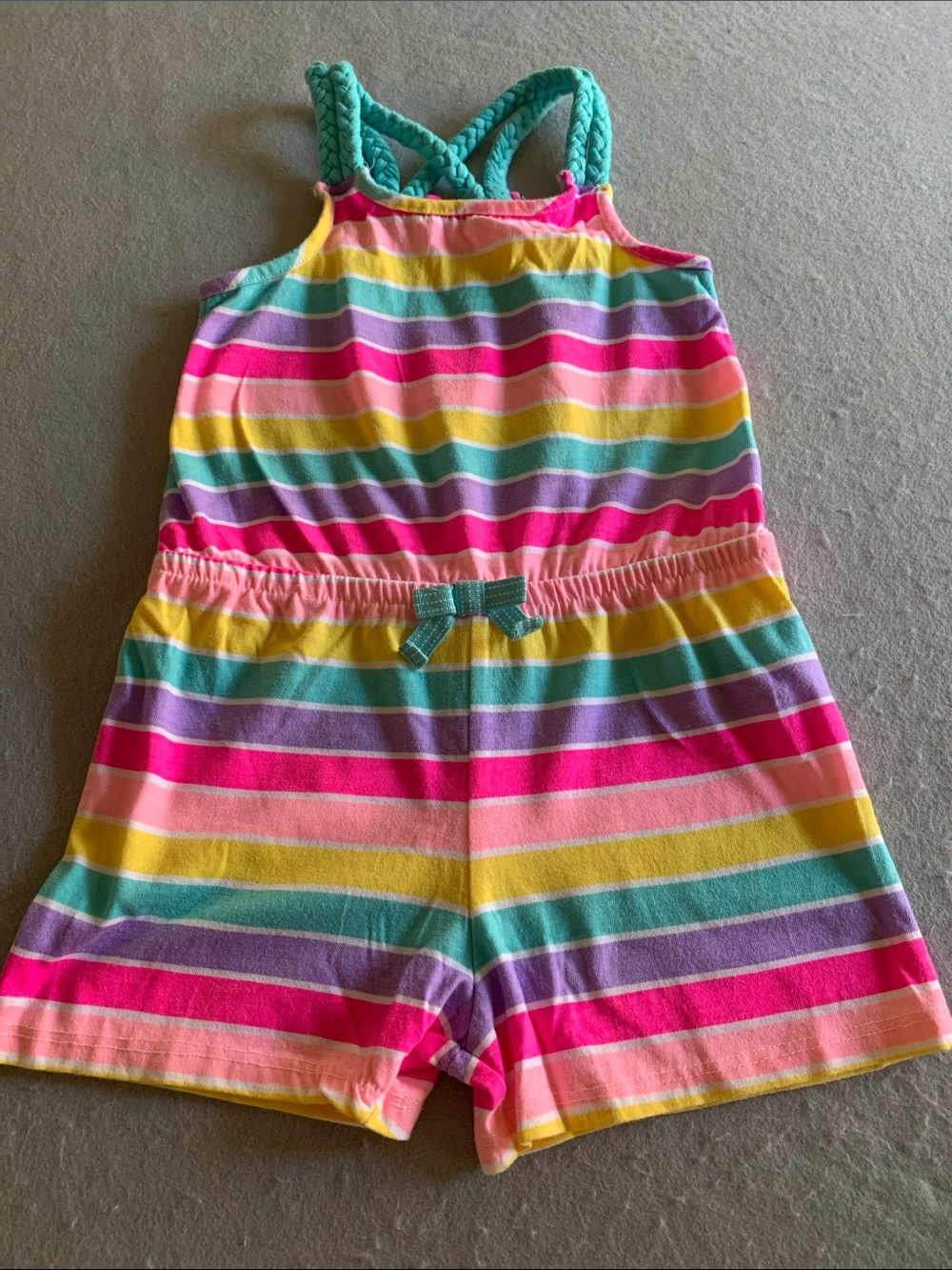 Tommy Bahama Girls' Bright Multi-Stripe Romper with Teal Braided Straps